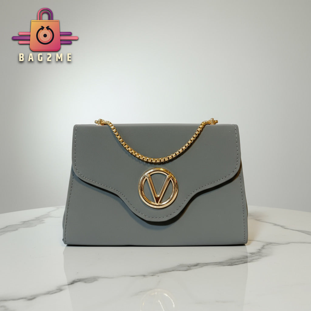 Classic Handbag with Gold Chain & V Emblem