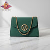 Classic Handbag with Gold Chain & V Emblem