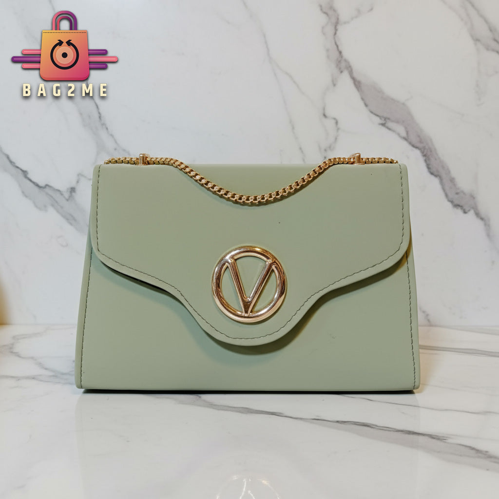 Classic Handbag with Gold Chain & V Emblem