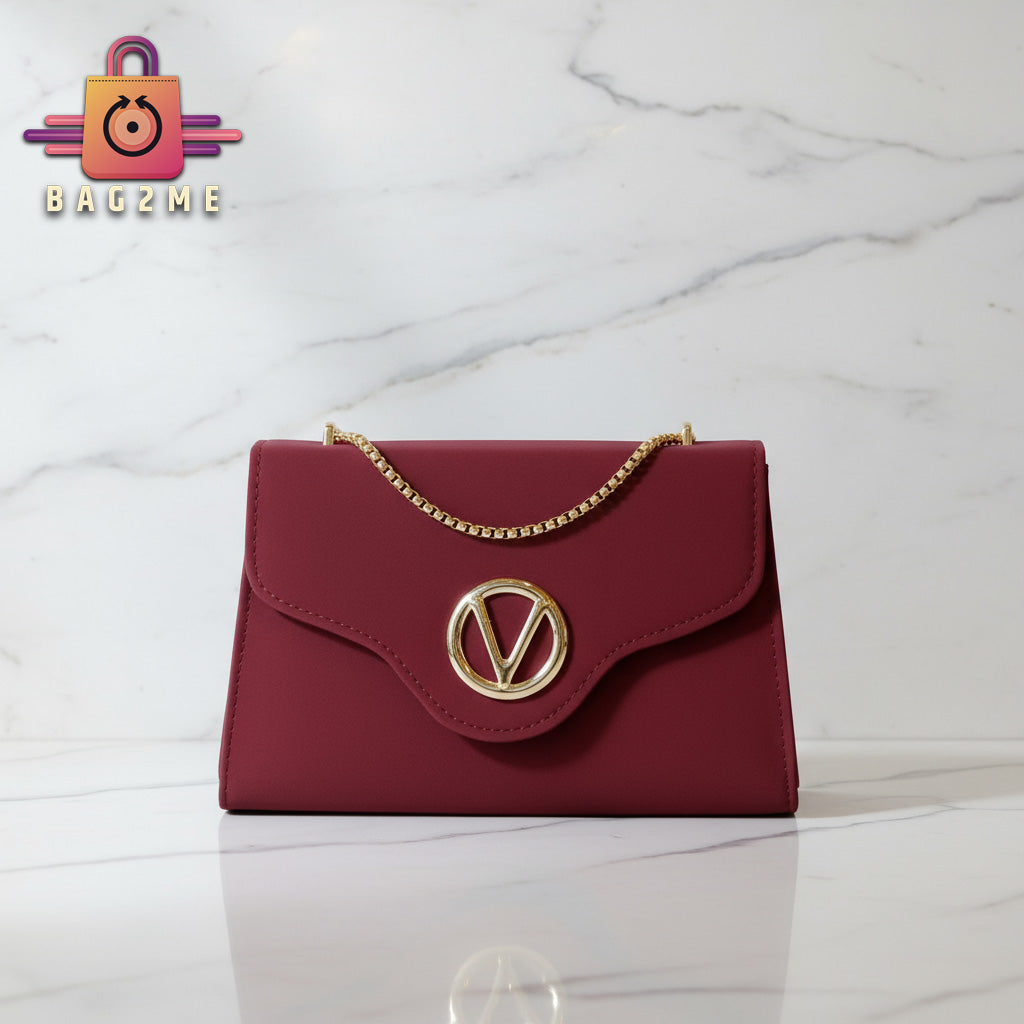 Classic Handbag with Gold Chain & V Emblem