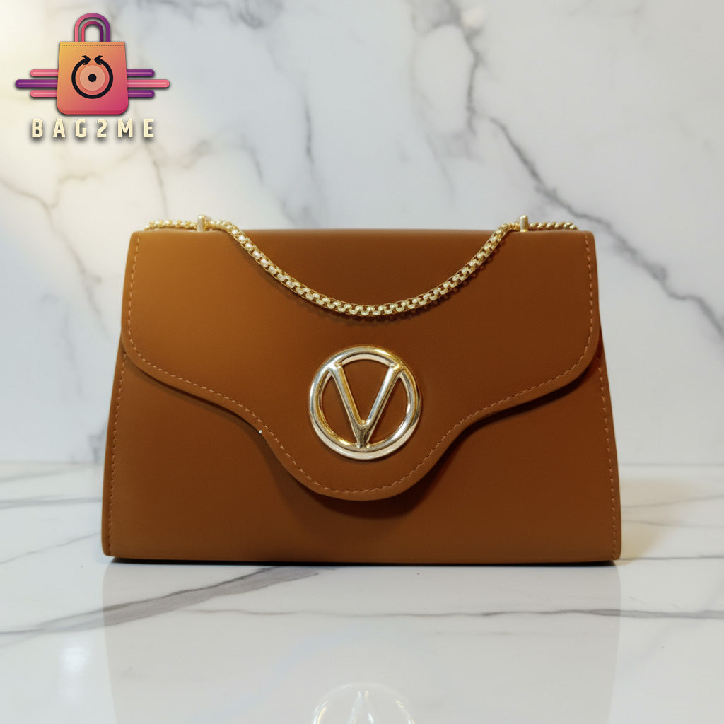 Classic Handbag with Gold Chain & V Emblem