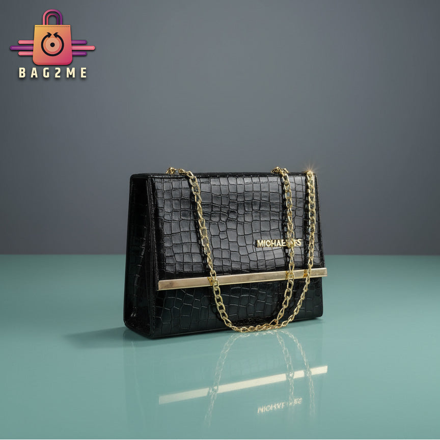 Elegant Croc-Textured Handbag with Gold Chain