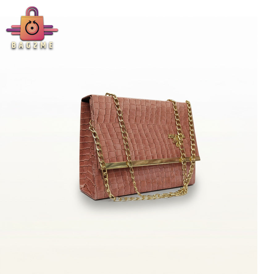 Elegant Croc-Textured Handbag with Gold Chain