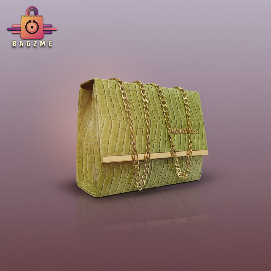 Elegant Croc-Textured Handbag with Gold Chain