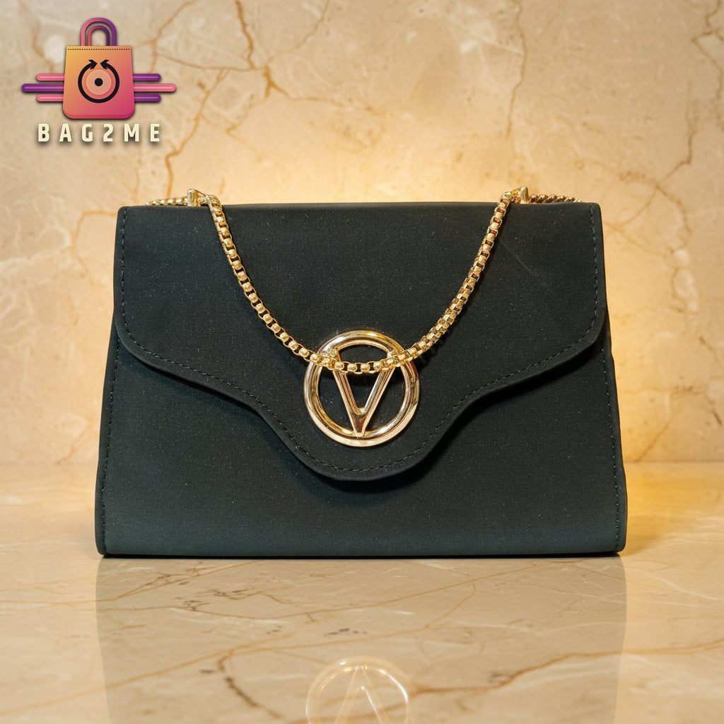 Classic Handbag with Gold Chain & V Emblem